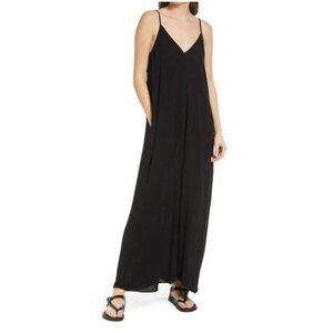 Treasure & Bond Black Rayon Maxi Dress With V-Neck & Spaghetti Straps 2X